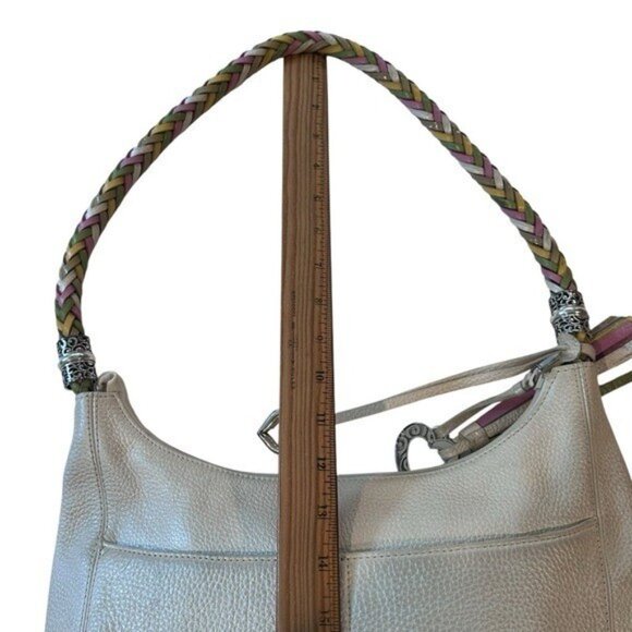 Brighton Barbados Pebbled Leather Handbag Purse Hobo Zip Top Ivory Pearl Multi - Picture 14 of 15